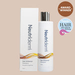 250ml bottle of Neutriderm Hair Enhancer Shampoo with packaging, featuring award winner badges. 