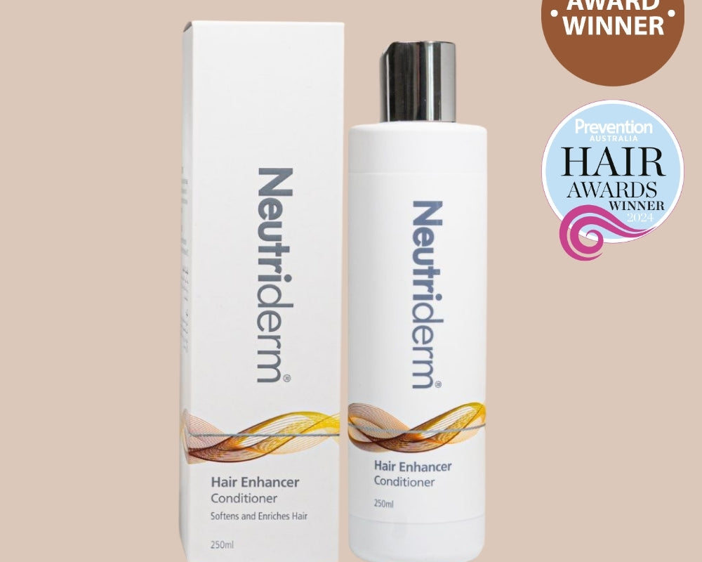 Neutriderm Hair Enhancer Conditioner, 250ml, with packaging displayed and featuring the Prevention Healthy Hair Awards Winner badge for hair conditioning. 