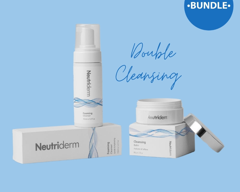 Main product image of the Nutriderm Double Cleansing Bundle including Cleansing Balm and Foaming Cleanser outside the presentation box.