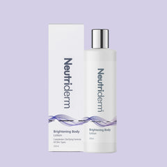 Neutriderm Brightening Body Lotion, 250ml, with packaging displayed, formulated for brightening and evening skin tone. 