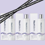 Promotional image for Neutriderm Brightening Body Lotion featuring three bottles with packaging against a purple background, crossed by a Black Friday Sale ribbon.