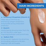 Neutriderm Moisturising Lotion with key ingredients highlighted: Tocopheryl Phosphate (Vitamin E), Glycerin, and Sodium PCA. 