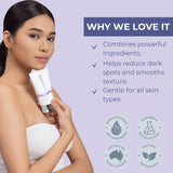 Image of a model holding one of the Neutriderm Illuminating Body Duo products with the text describing the benefits of the product.