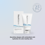 Neutriderm moisturizing lotion with packaging on a light blue background