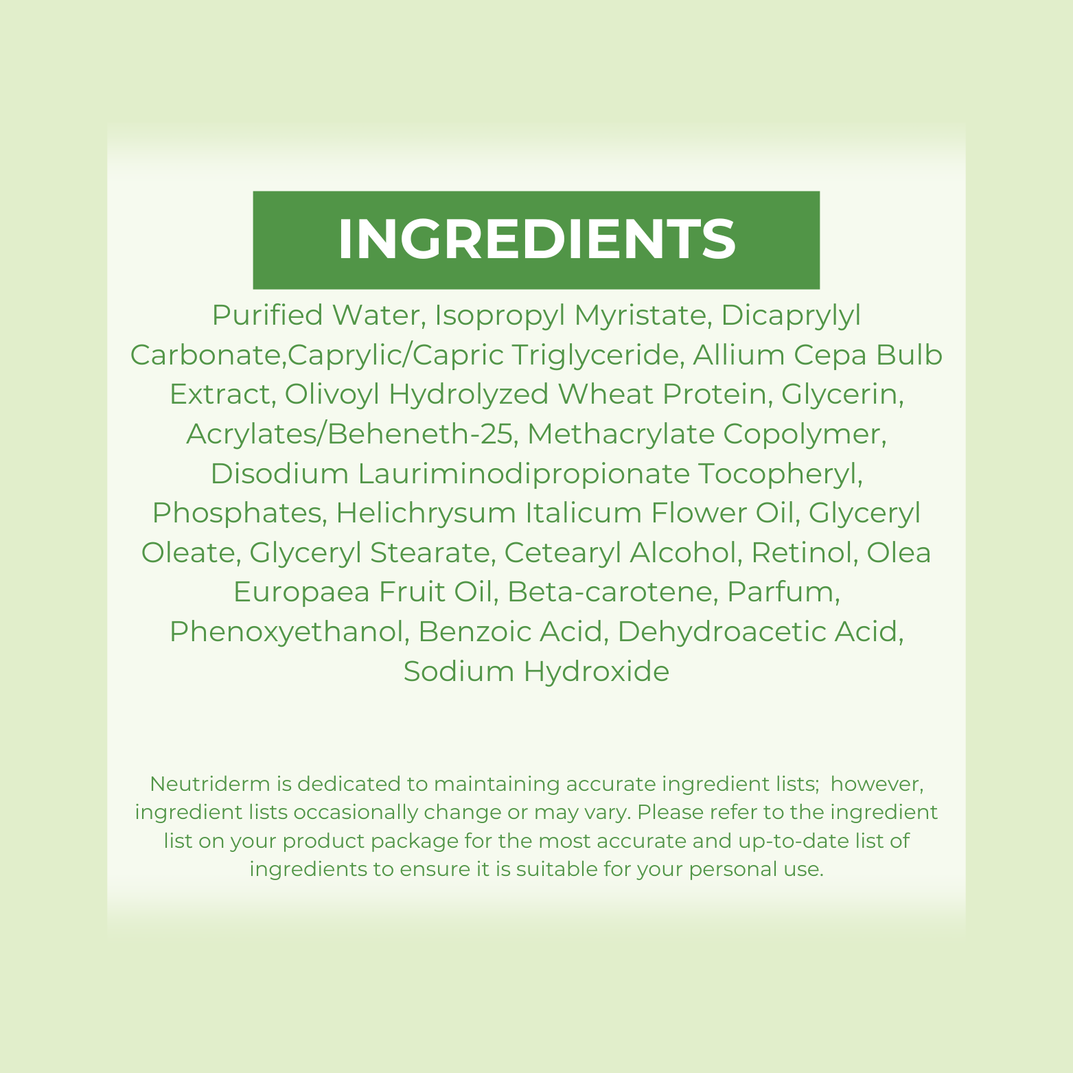 List of ingredients on a green background