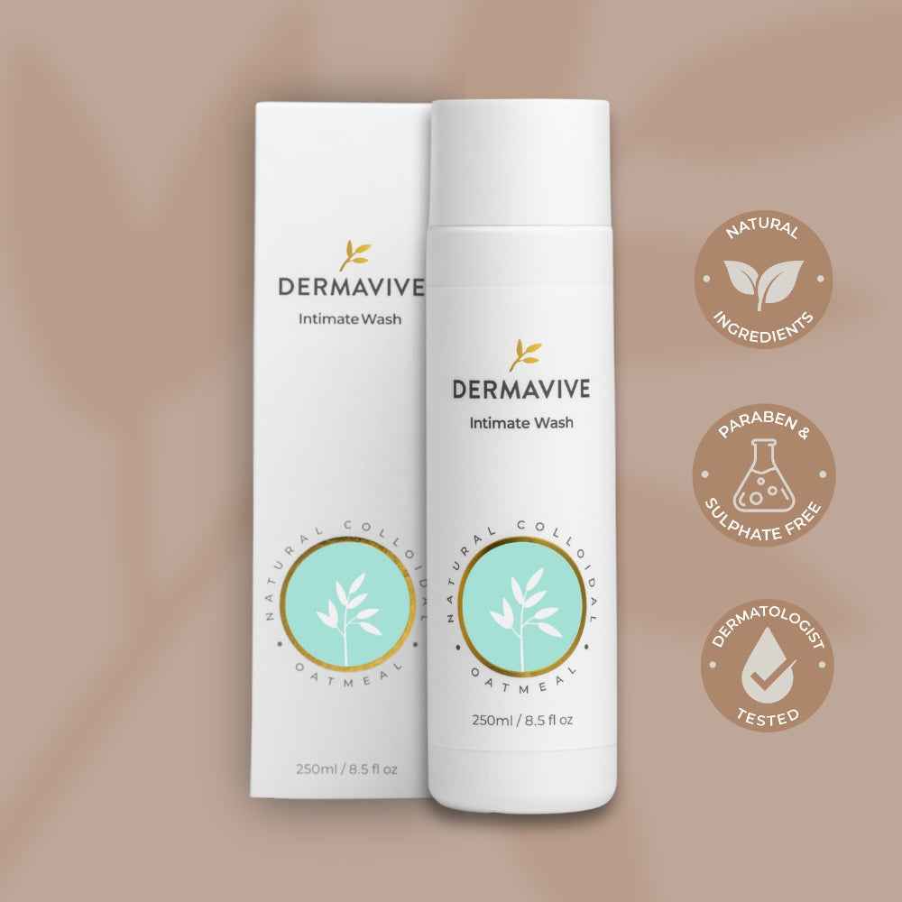 Dermavive Intimate Wash 250ml with natural ingredients, paraben and sulphate free for feminine hygiene