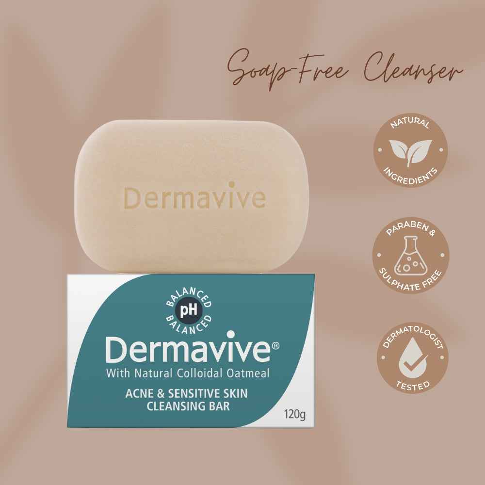 Dermavive sensitive skin cleansing bar with natural colloidal oatmeal soap free cleanser